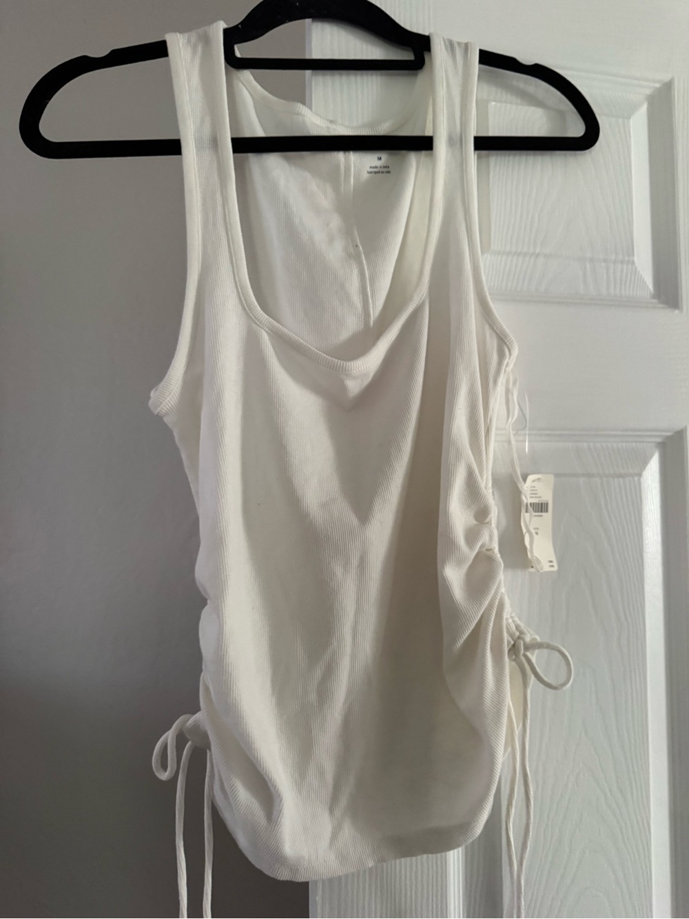 Anthropologie White Side-Ruched Ribbed Tank
